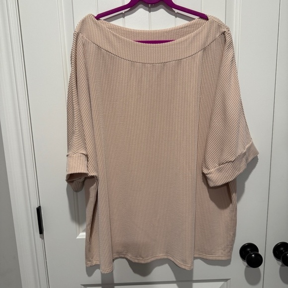 None Tops - Ribbed Knit Top Beige Tan Oversized